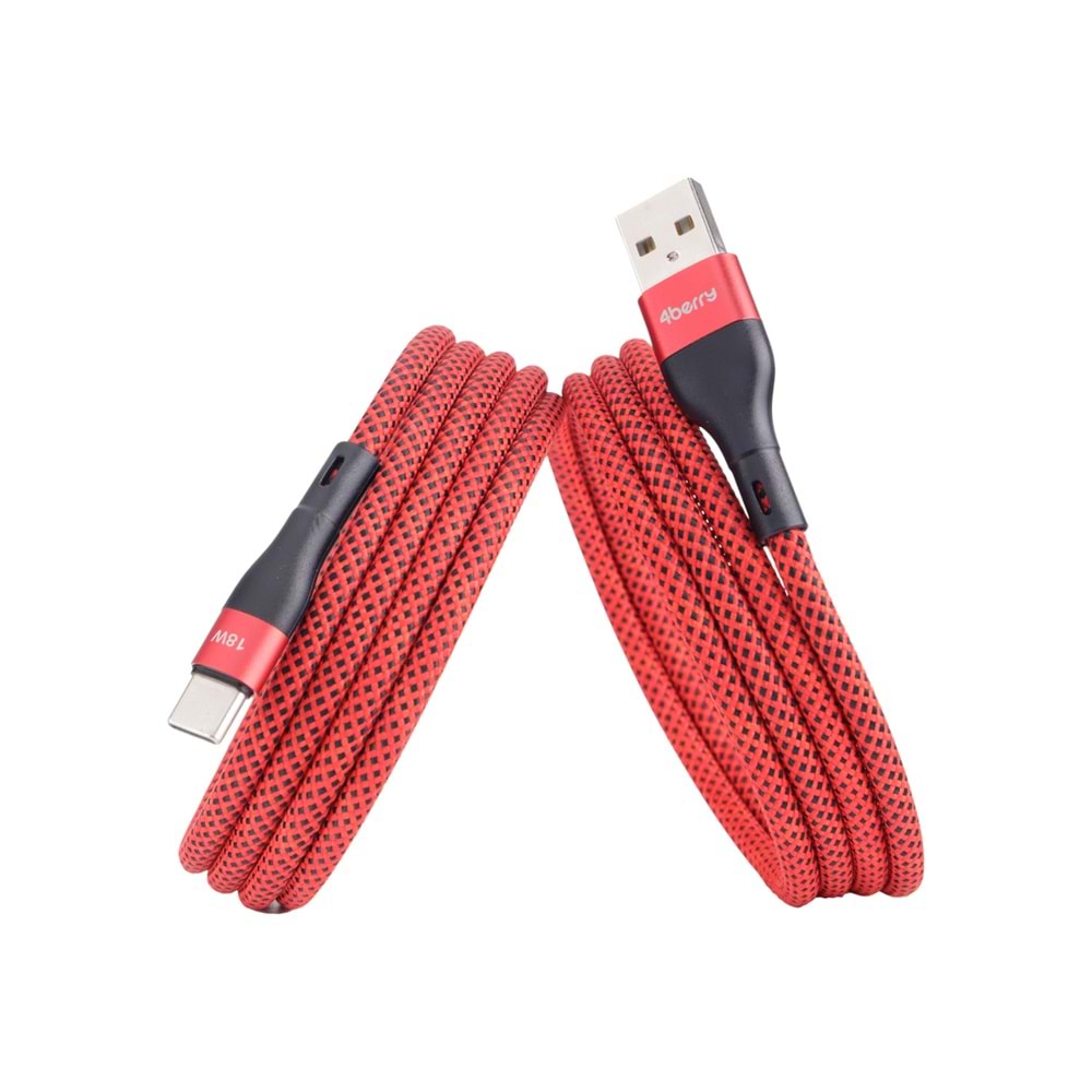 BMUC-02 Kirmizi Manyetik USB-A-C Kablo – 1.5 m, Süper Hızlı Şarj