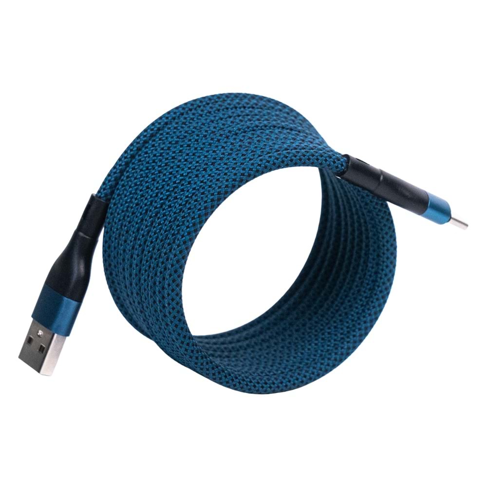 BMUC-02 Mavi Manyetik USB-A-C Kablo – 1.5 m, Süper Hızlı Şarj