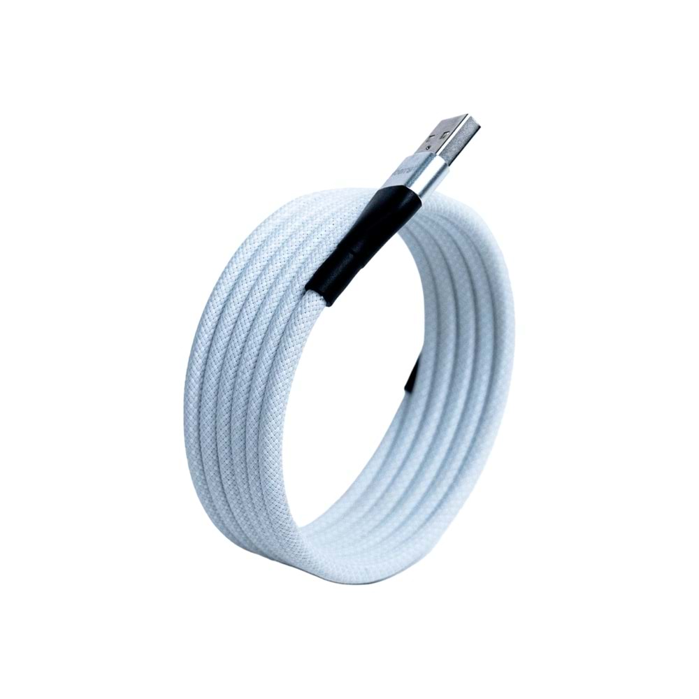 BMUC-03 Beyaz Manyetik USB A to C Kablo – 2 m, Süper Hızlı Şarj