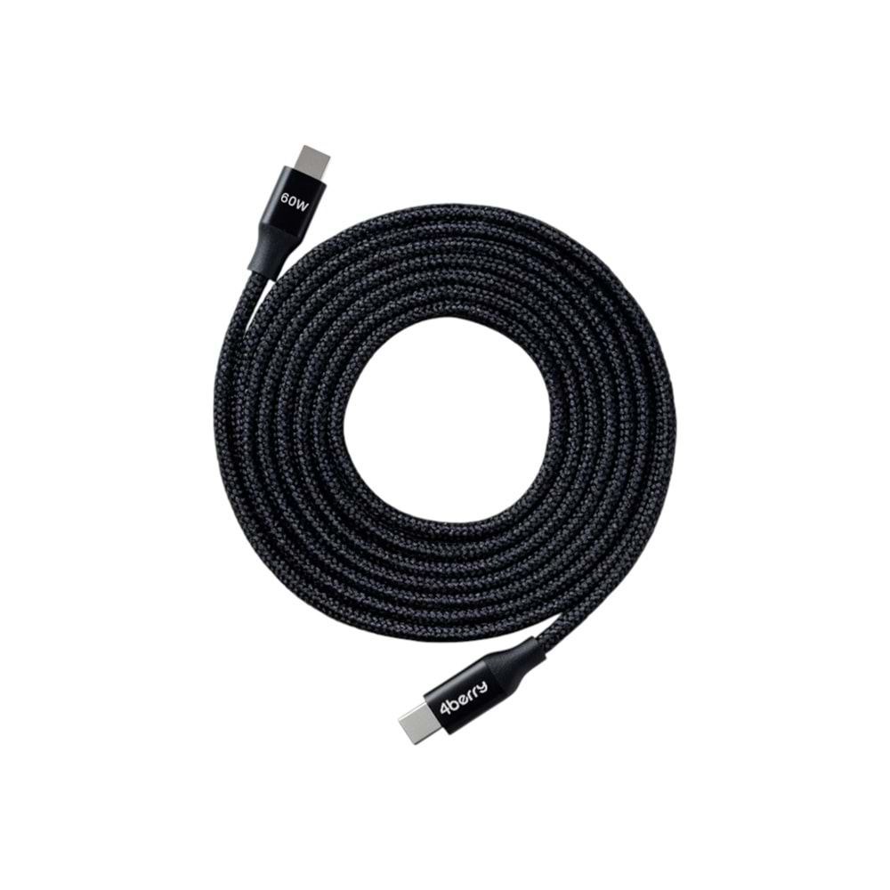 ECO-CC Siyah USB-C-C Kablosu – 1.2 m, Örgülü, 60 W Hızlı Şarj