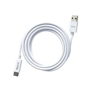 4Berry ECO-AC Beyaz USB-A›USB-C Örgülü Kablo – 66 W Hızlı Şarj, 1,2 M