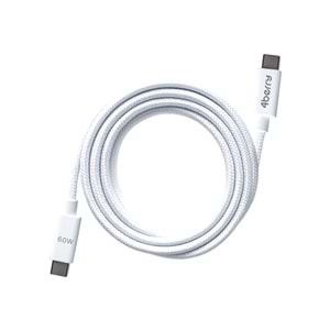 ECO-CC Beyaz USB-C-C Örgülü Kablo – 2 m, 60 W Hızlı Şarj