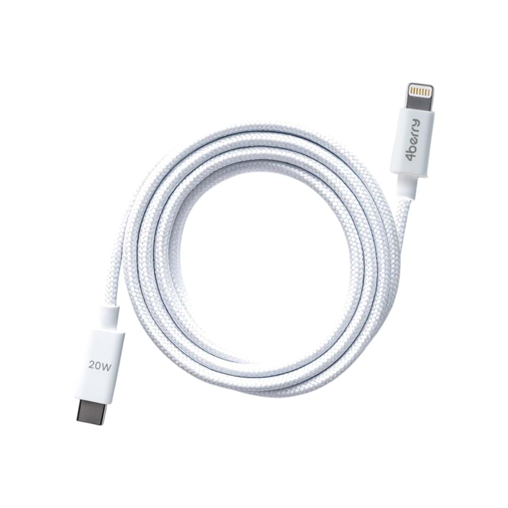 ECO-CL Beyaz USB-C-Lightning 2 m Örgülü Kablo – 20 W Hızlı Şarj