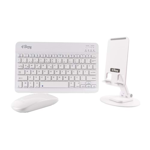 Kablosuz Klavye Mouse ve Stand Seti + Ayarlanabilir Telefon Standı BEYAZ