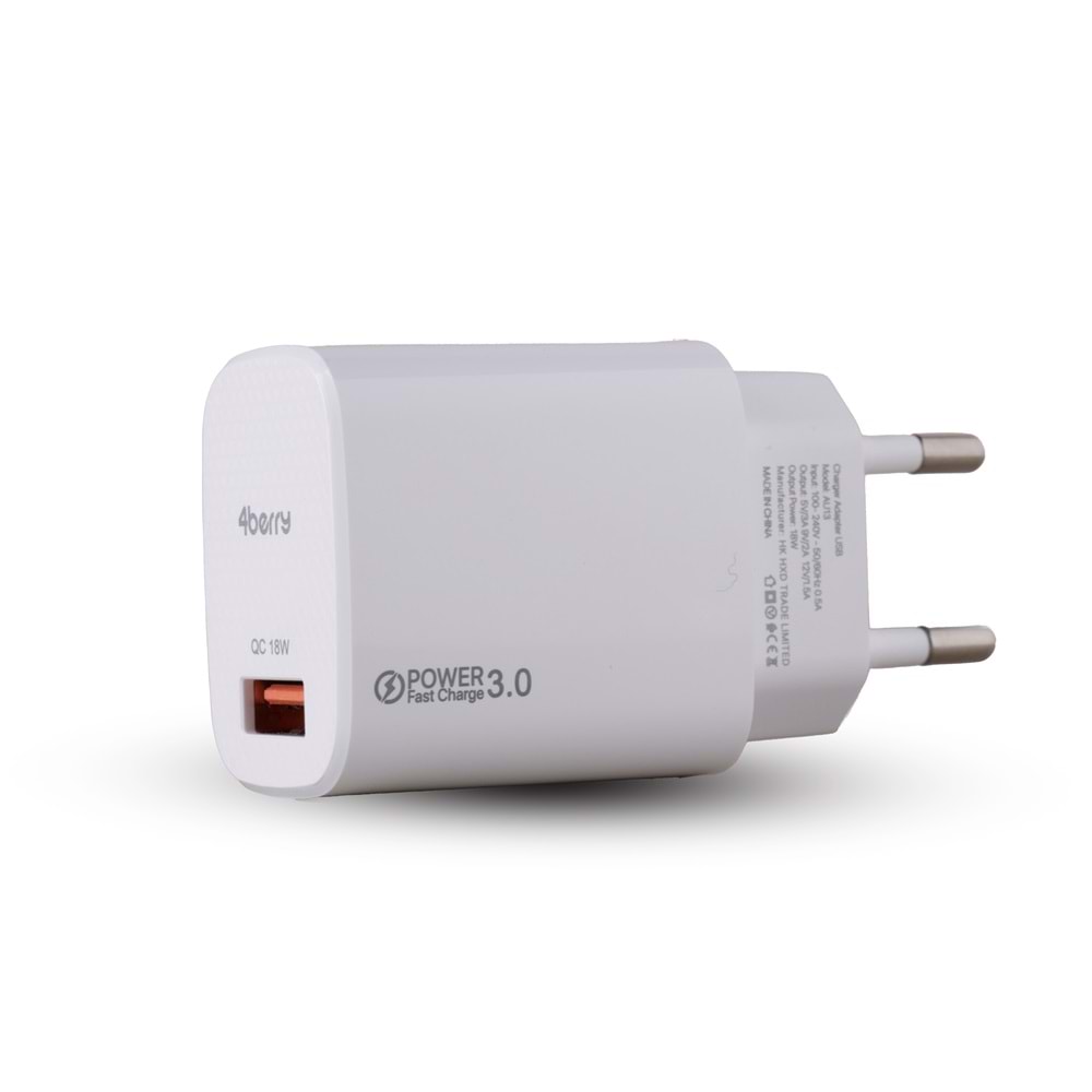 AU13 Hızlı USB Duvar Şarj Adaptörü (Başlık) 3.0A 18W - Beyaz