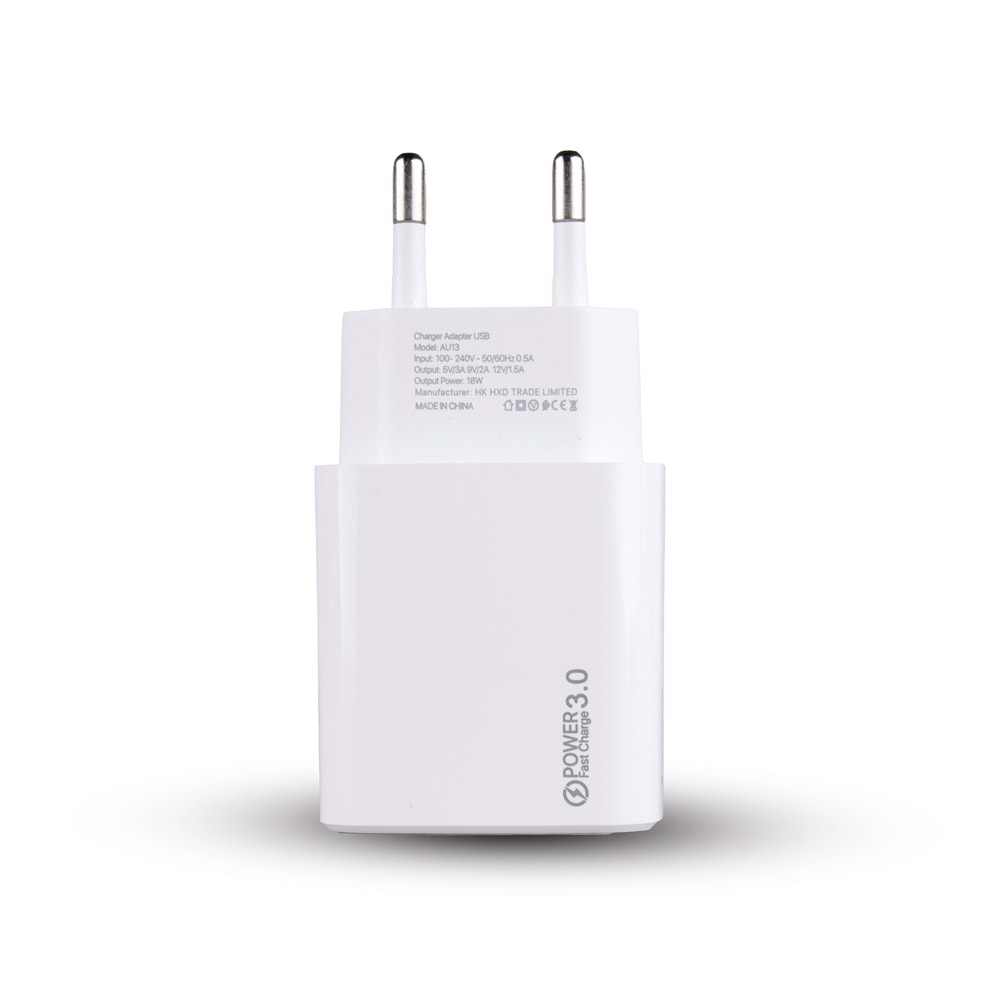 AU13 Hızlı USB Duvar Şarj Adaptörü (Başlık) 3.0A 18W - Beyaz