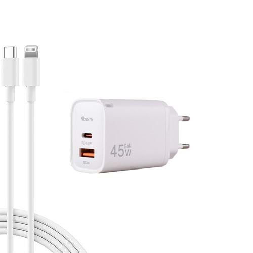 CL45 ECO Bundle 45W Hızlı Şarj Cihazı + Lightning Kablo | PD & QC Destekli, Güvenli Şarj