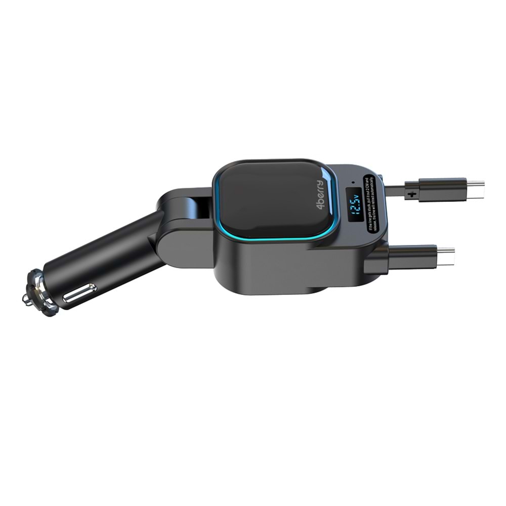 SC07 96W Araç Şarj Cihazı – PD3.0 & QC3.0 Hızlı Şarj, Çift Toplanabilir Kablo, LED Ekran