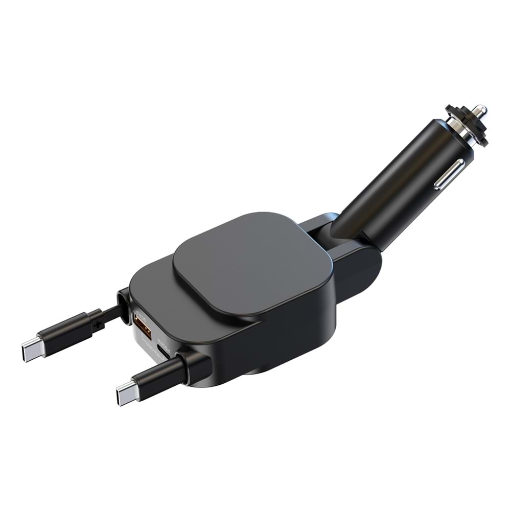 SC07 96W Araç Şarj Cihazı – PD3.0 & QC3.0 Hızlı Şarj, Çift Toplanabilir Kablo, LED Ekran