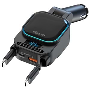 SC07 96W Araç Şarj Cihazı – PD3.0 & QC3.0 Hızlı Şarj, Çift Toplanabilir Kablo, LED Ekran