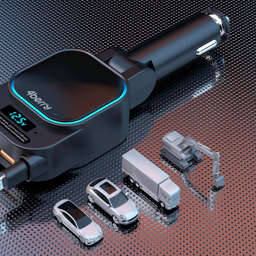 SC07 96W Araç Şarj Cihazı – PD3.0 & QC3.0 Hızlı Şarj, Çift Toplanabilir Kablo, LED Ekran